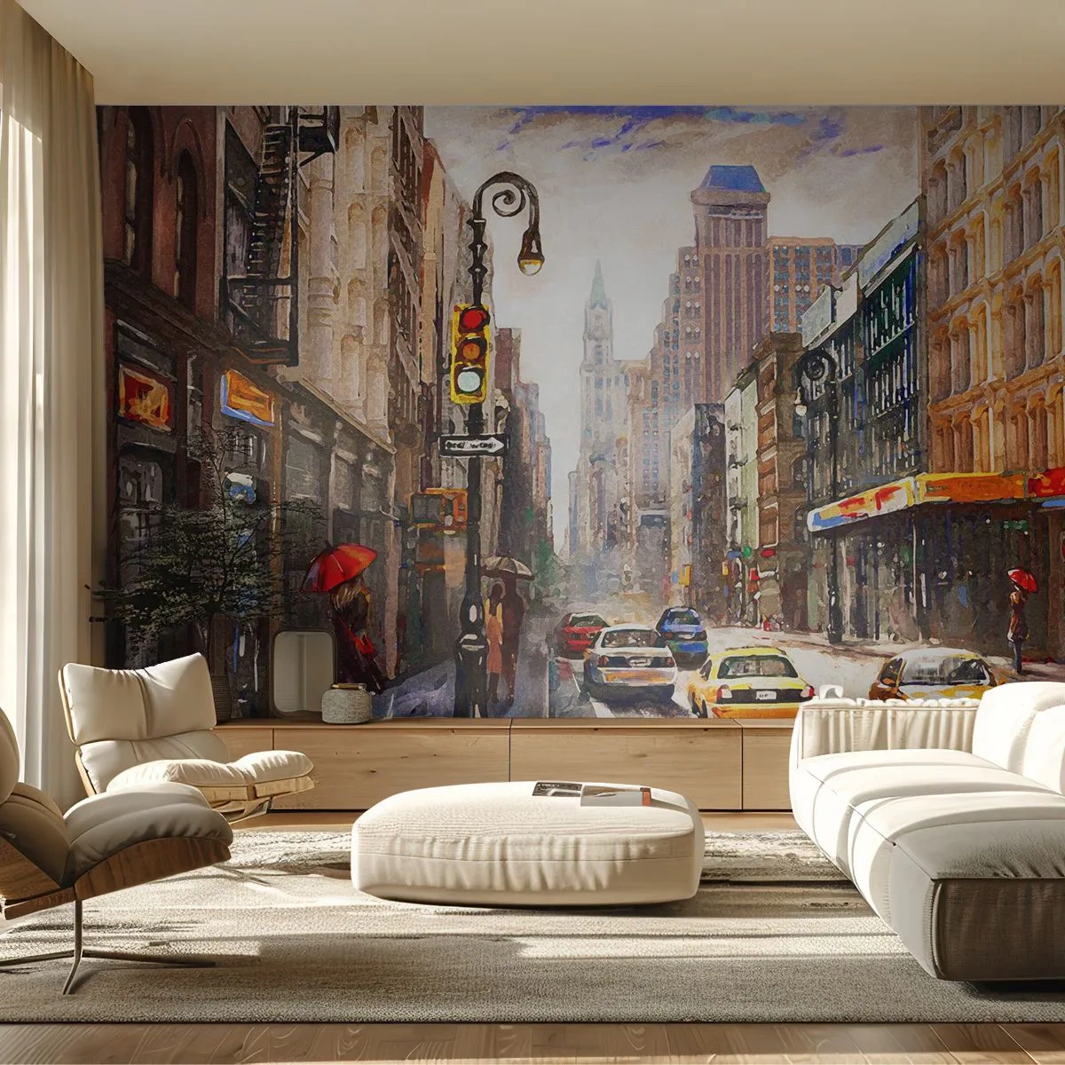 Fototapete Premium Canvas - New York - auch im Regen bunt - New York, Stadt, Manhattan - 150x105 cm