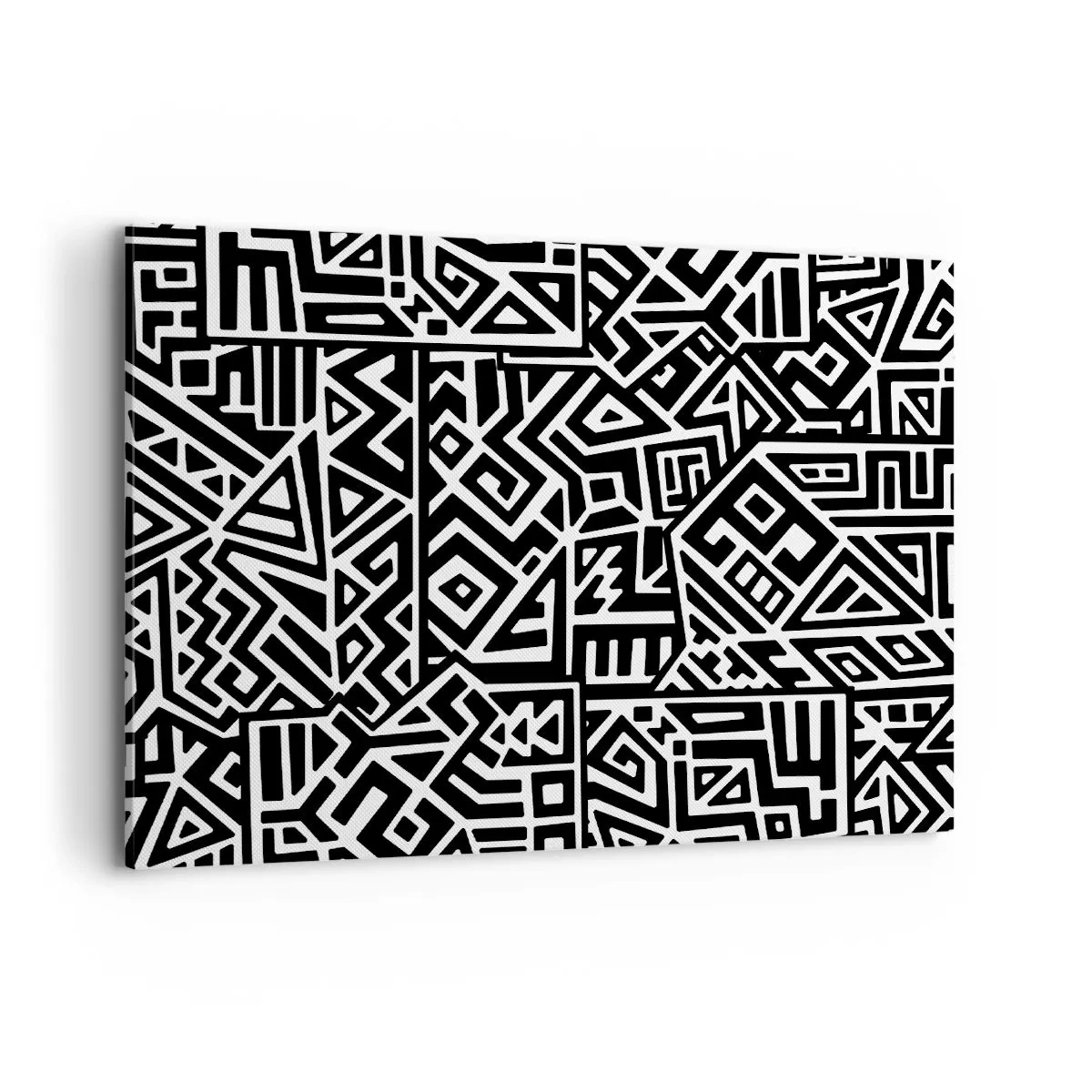 Bild auf Leinwand - Leinwandbild - Schwarz-weiße geometrische Muster, inspiriert von der präkolumbianischen Kultur - 100x70cm - Präkolumbianische Komposition - Moderne Wanddekoration für Wohnzimmer und Schlafzimmer ARTTOR