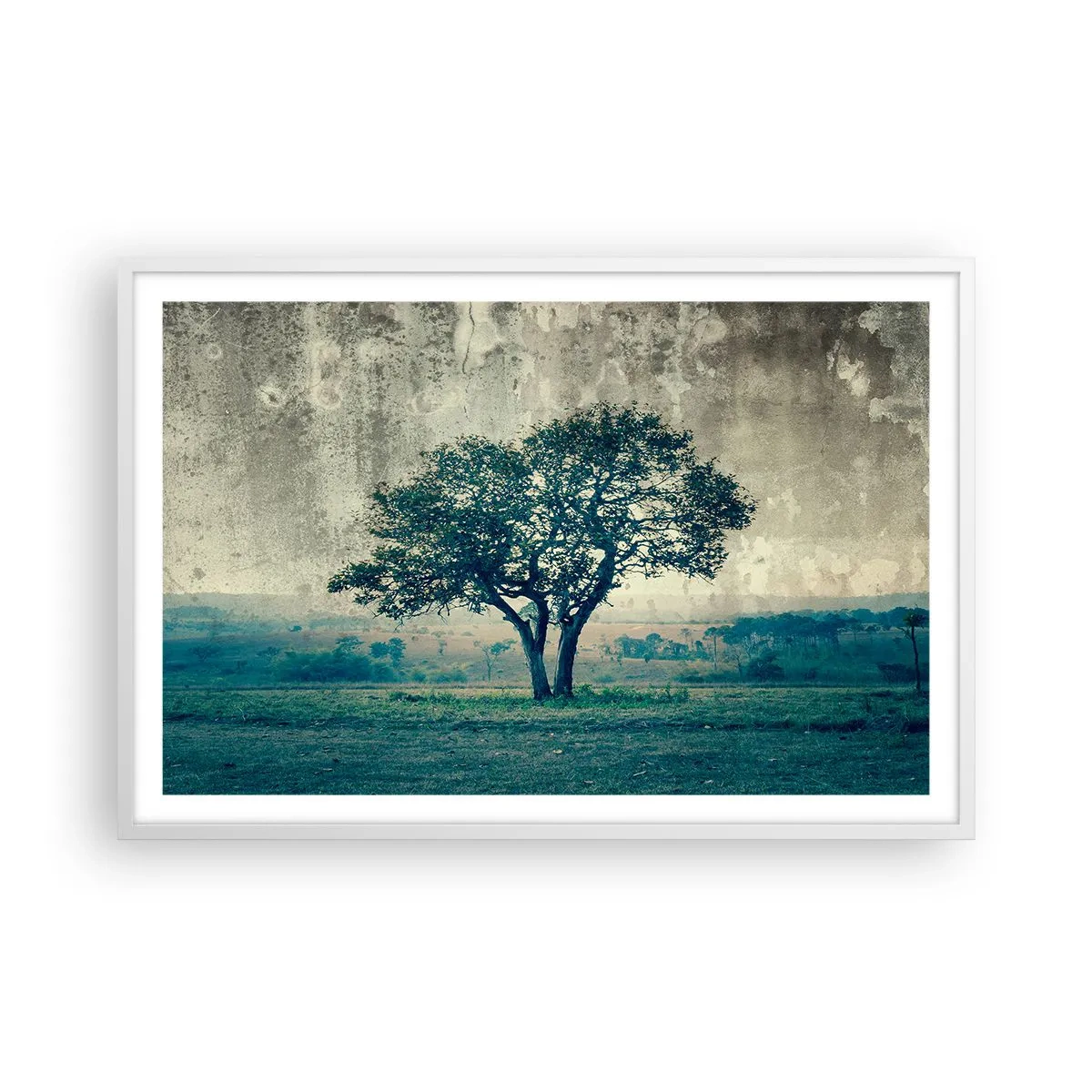 Poster in einem weißen Rahmen - Ein Apfelbaum auf blauem Feld? - 91x61 cm