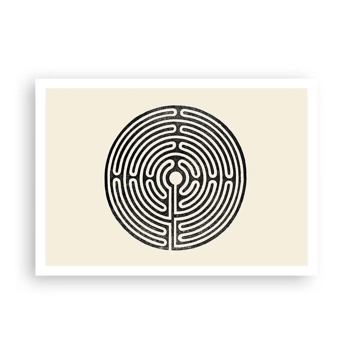 Poster - Schwarz-weißes kreisförmiges Labyrinth auf hellem Hintergrund - 100x70cm - Geheimnisvolle Ordnung - Moderne Wanddekoration für Wohnzimmer und Schlafzimmer ARTTOR