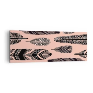 Bild auf Leinwand - Leinwandbild - Dekorative Federn auf hellem Hintergrund - 140x50cm - Indische Sammlung - Moderne Wanddekoration für Wohnzimmer und Schlafzimmer ARTTOR