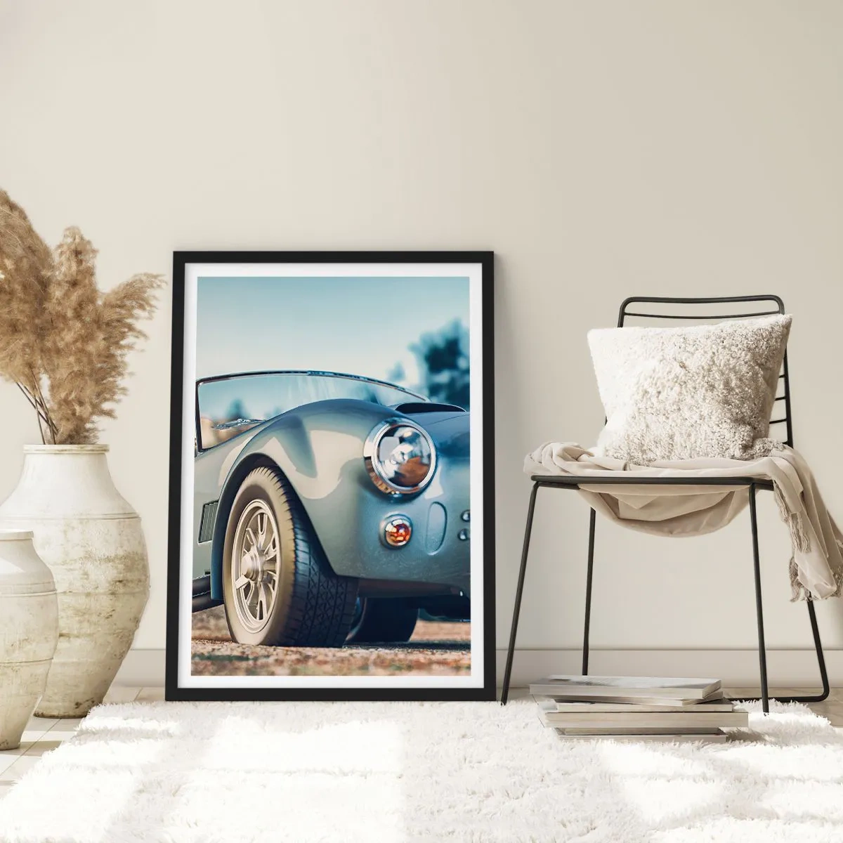 Poster in einem schwarzem Rahmen - Ein klassisches Retro-Auto vor einem unscharfen Hintergrund - 50x70cm - Denn Stil zählt - Moderne Wanddekoration für Wohnzimmer und Schlafzimmer ARTTOR