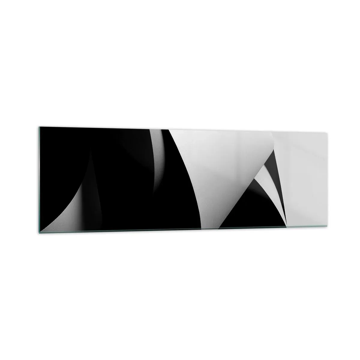 Glasbild - Bild auf glas - Abstrakte Formen in Schwarz und Weiß mit auffälligen Kontrasten - 160x50cm - Lichtflächen aus der Schattentiefe - Moderne Wanddekoration für Wohnzimmer und Schlafzimmer ARTTOR