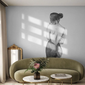 Fototapete Standard Eco - Aquarell-Silhouette einer Frau im monochromen Stil - 100x70cm - Bei ihr verschwindet die Welt - Moderne Wanddekoration für Wohnzimmer und Schlafzimmer ARTTOR