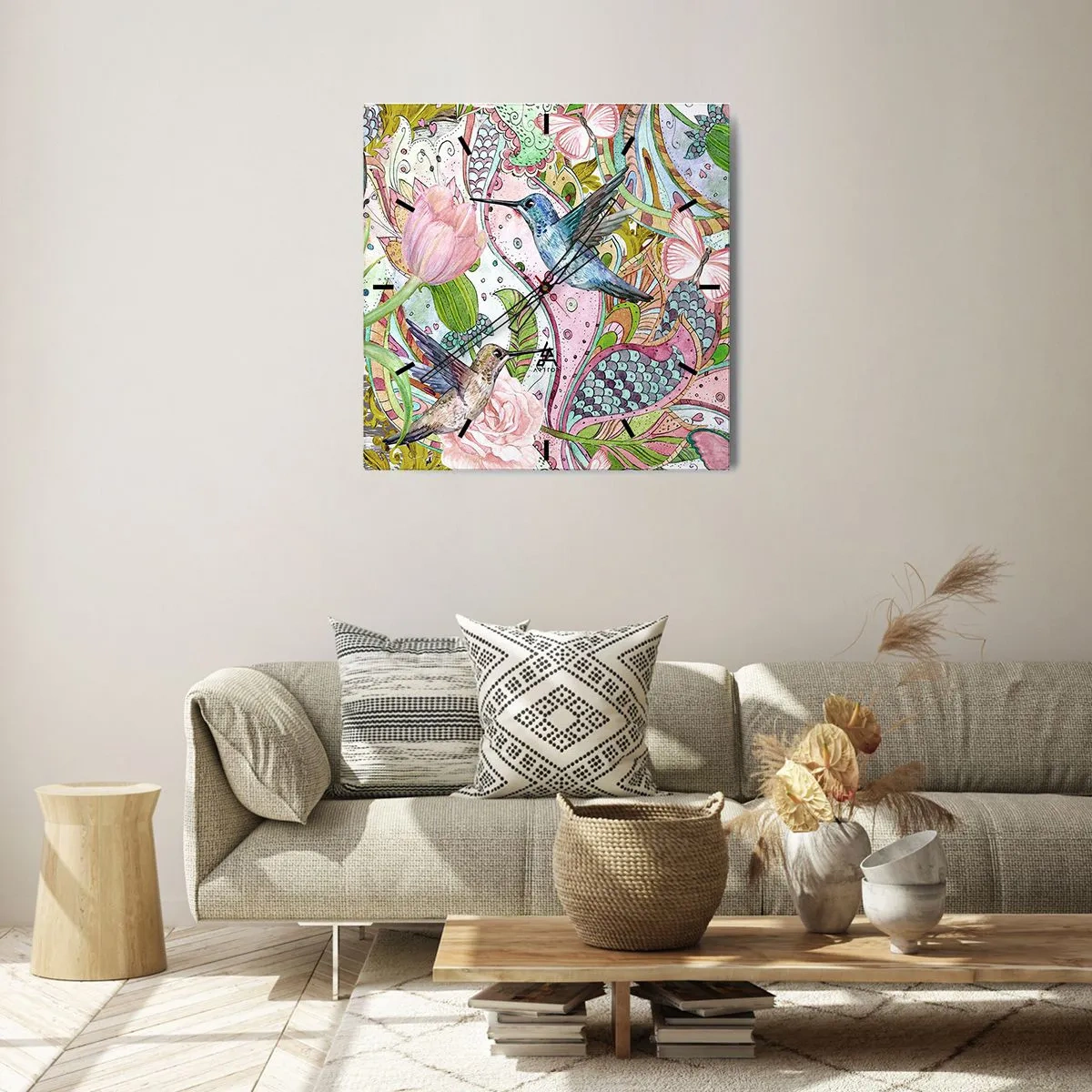 Wanduhr - Glasuhr - Verstrickt in Weinreben - 40x40 cm