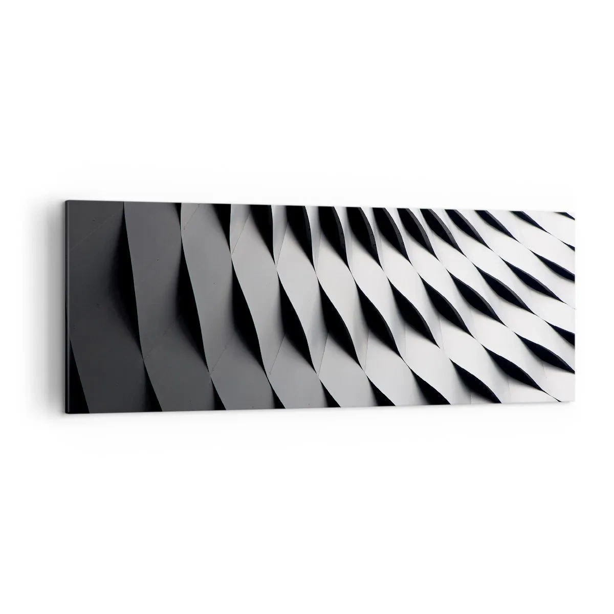 Bild auf Leinwand - Leinwandbild - Abstraktes geometrisches Muster in Schwarz-Weiß-Tönen - 140x50cm - Auf der Oberfläche der Wellen - Moderne Wanddekoration für Wohnzimmer und Schlafzimmer ARTTOR