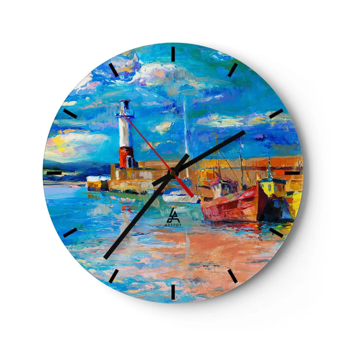 Wanduhr - Glasuhr - Ein Nachmittag in der Regenbogenbucht - 40x40 cm