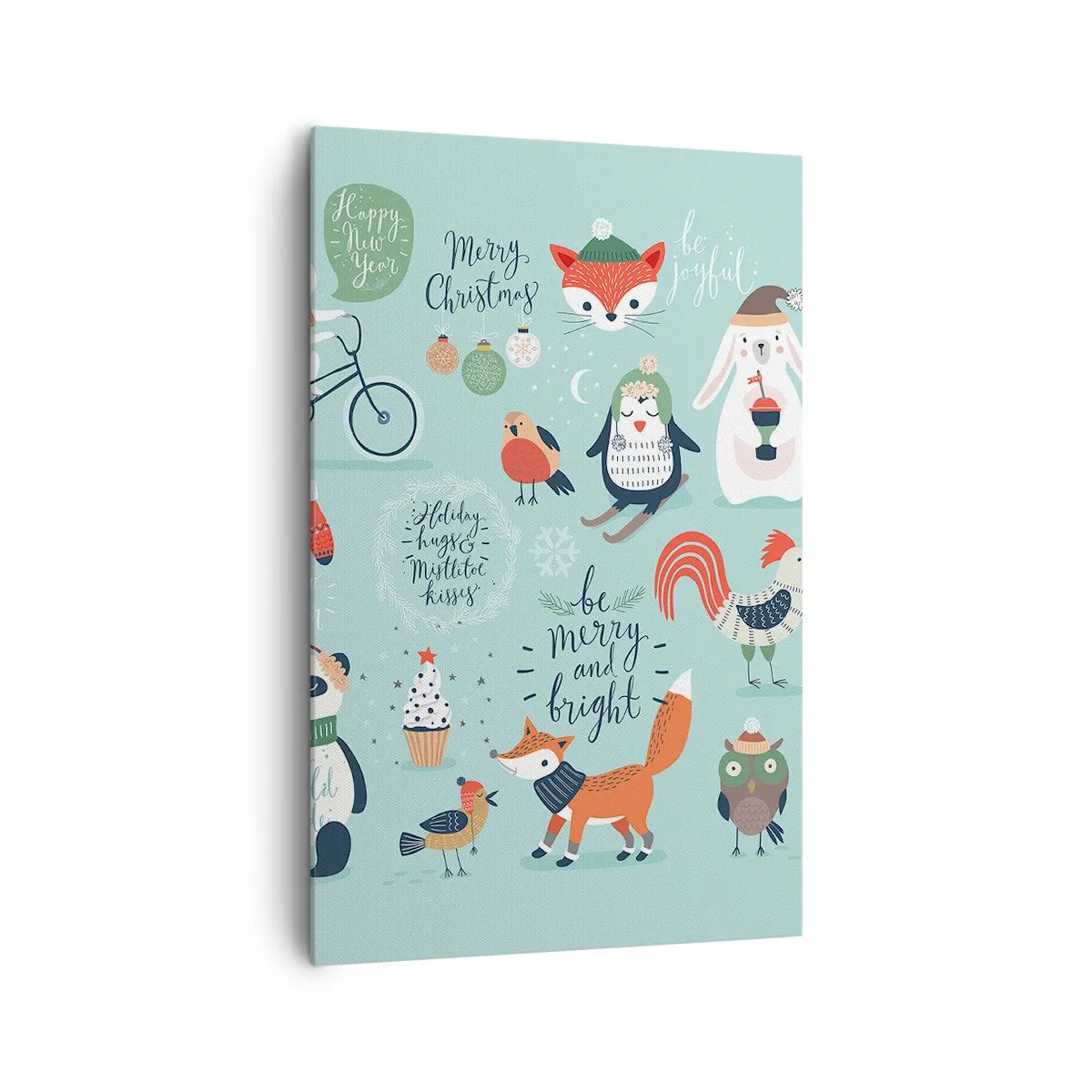 Bild auf Leinwand - Leinwandbild - Weihnachtsillustration von Tieren in winterlicher Atmosphäre - 80x120cm - Möge es immer Weihnachten sein! - Moderne Wanddekoration für Wohnzimmer und Schlafzimmer ARTTOR