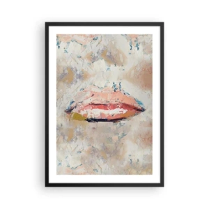 Poster in einem schwarzem Rahmen - Abstrakte Lippen in einer Pastellfarbpalette - 50x70cm - Es weckt die Sinne - Moderne Wanddekoration für Wohnzimmer und Schlafzimmer ARTTOR