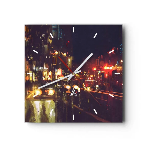 Wanduhr - Glasuhr - Eingetaucht in die Lichter der Nacht - 40x40 cm