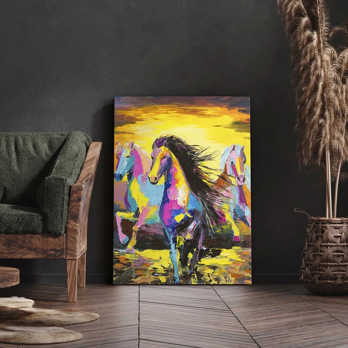 Bild auf Leinwand - Leinwandbild - Eingetaucht in den Regenbogen - 45x80 cm