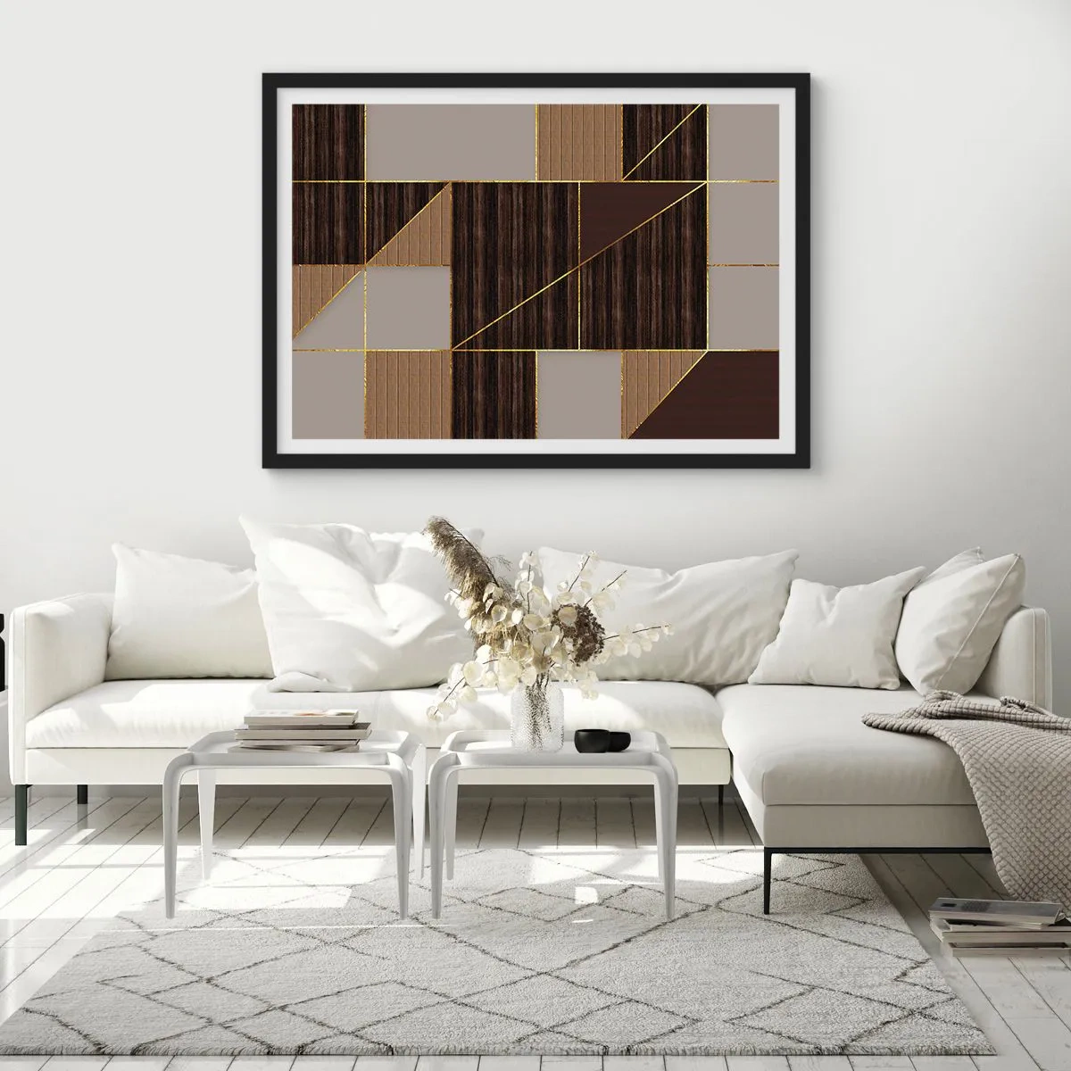 Poster in einem schwarzem Rahmen - Ein Mosaik aus Braun und Gold - 40x30 cm