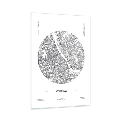 Glasbild - Bild auf glas - Eine Karte von Warschau im minimalistischen Stil - 80x120cm - Anatomie von Warschau - Moderne Wanddekoration für Wohnzimmer und Schlafzimmer ARTTOR