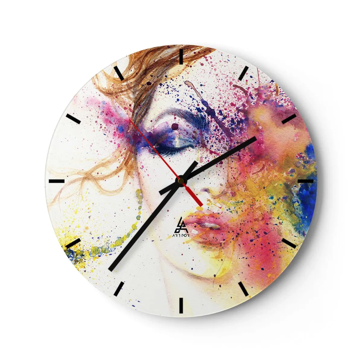 Wanduhr - Glasuhr - Abstraktes Porträt einer Frau in Regenbogenfarben - 30x30cm - Regenbogenschwindel - Moderne Wanddekoration für Wohnzimmer, Küche und Schlafzimmer ARTTOR