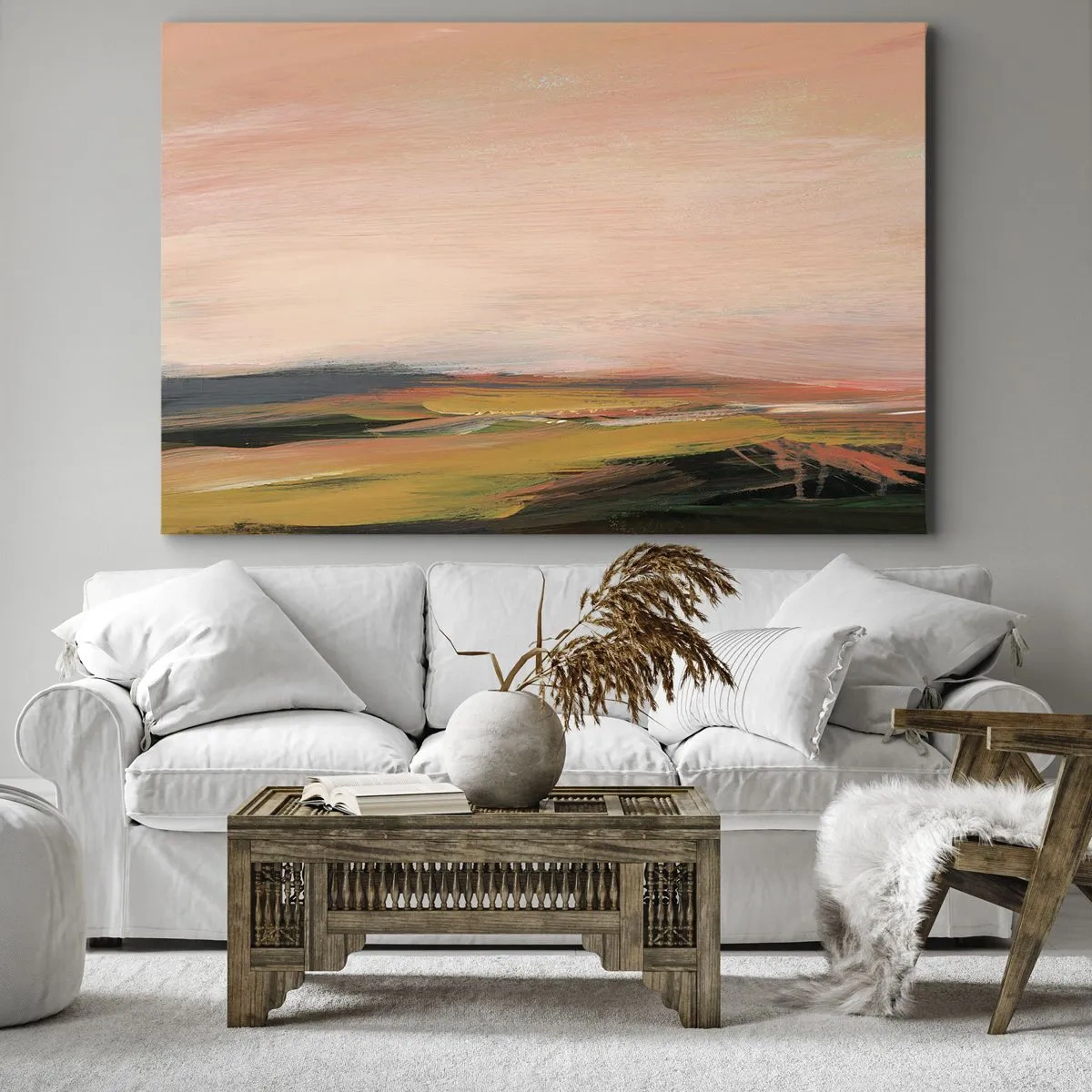 Bild auf Leinwand - Leinwandbild - Eine Landschaft in Rosa- und Goldtönen - 120x80cm - In Rosatönen - Moderne Wanddekoration für Wohnzimmer und Schlafzimmer ARTTOR