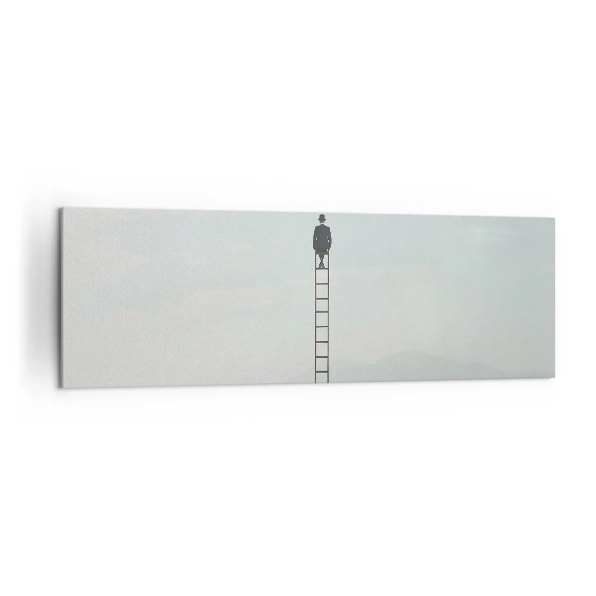 Bild auf Leinwand - Leinwandbild - Ein Mann auf einer Leiter, die in den Himmel ragt - 160x50cm - Erhebe dich darüber! - Moderne Wanddekoration für Wohnzimmer und Schlafzimmer ARTTOR