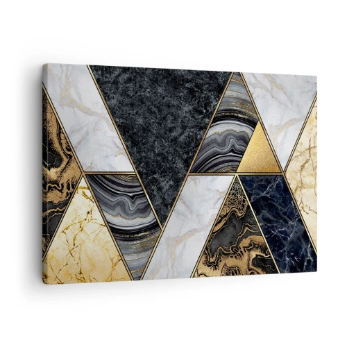 Bild auf Leinwand - Leinwandbild - Geometrische Dreiecke in Gold, Marmor und dunklen Farbtönen - 70x50cm - Stein um Stein - Moderne Wanddekoration für Wohnzimmer und Schlafzimmer ARTTOR