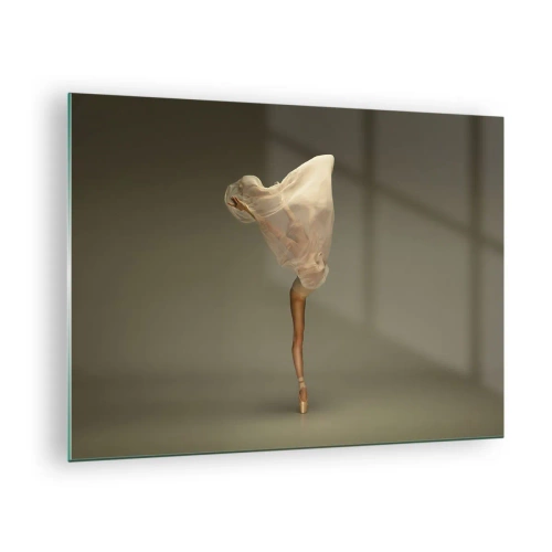 Glasbild - Bild auf glas - Eine Tänzerin in zarter Pose mit hochgezogenem Schleier - 70x50cm - Es wird bald auffliegen - Moderne Wanddekoration für Wohnzimmer und Schlafzimmer ARTTOR