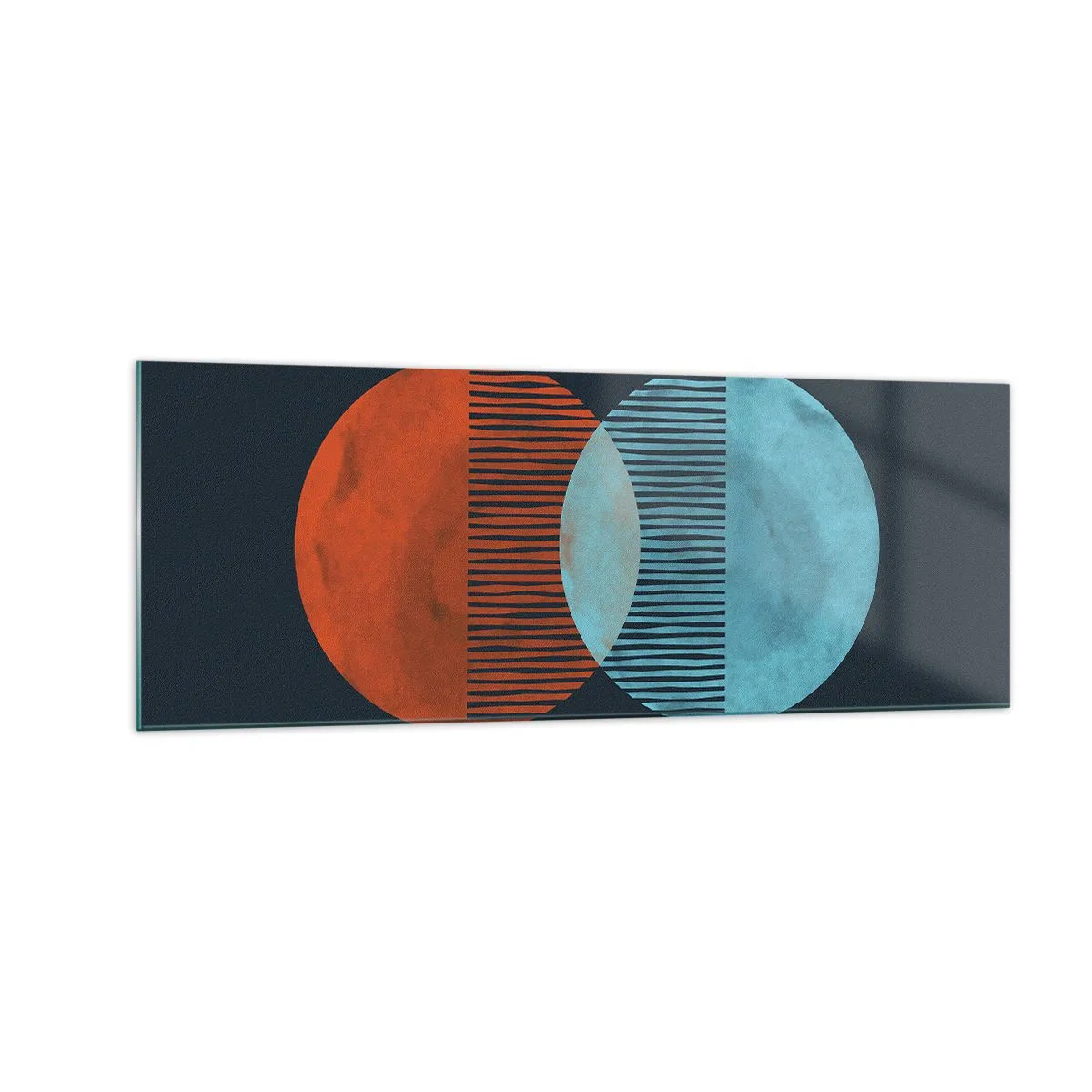 Glasbild - Bild auf glas - Zwei orange und blaue Kreise auf dunklem Hintergrund - 140x50cm - Astronomische Fantasie - Moderne Wanddekoration für Wohnzimmer und Schlafzimmer ARTTOR