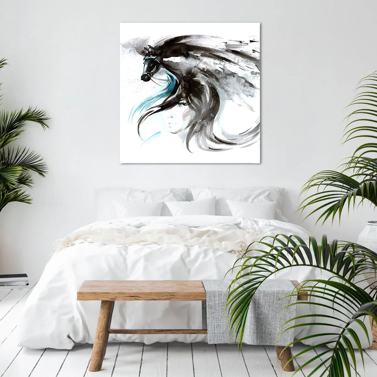 Bild auf Leinwand - Leinwandbild - Schwarzer Prinz Galopp - 70x70 cm