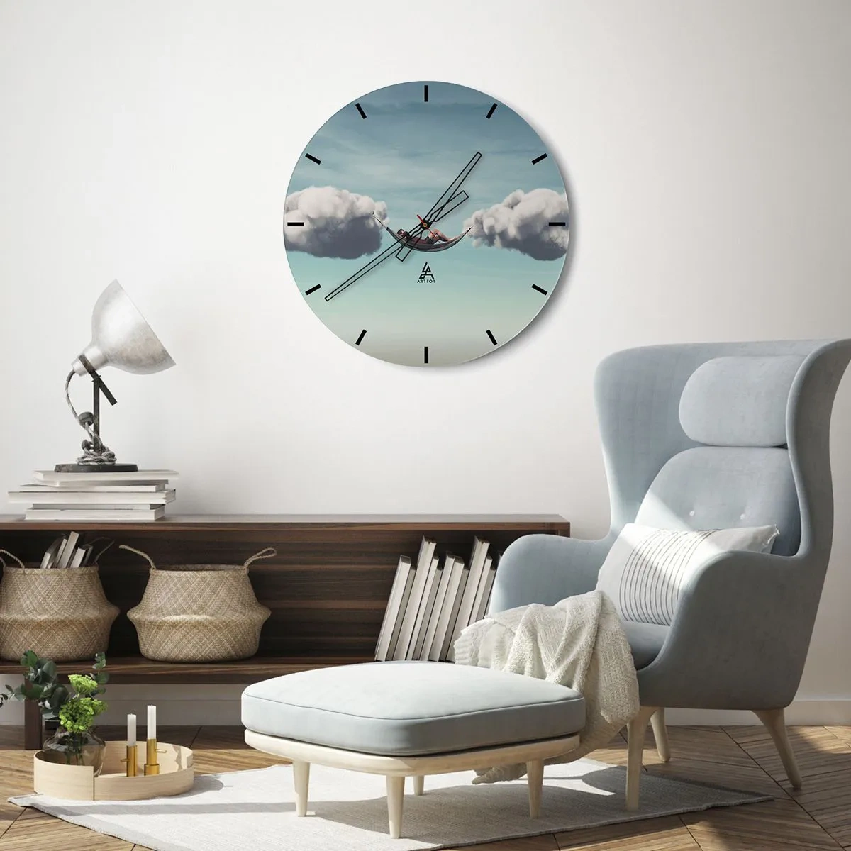 Wanduhr - Glasuhr - Eine Hängematte, die über den Wolken schwebt - 30x30cm - Die Behaglichkeit des Augenblicks - Moderne Wanddekoration für Wohnzimmer, Küche und Schlafzimmer ARTTOR