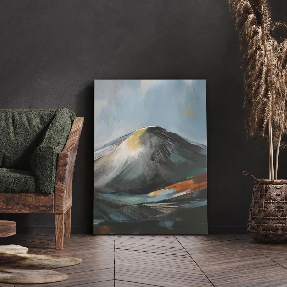 Bild auf Leinwand - Leinwandbild - Abstrakte Berglandschaft in warmen Farbtönen - 50x70cm - Roh und schön - Moderne Wanddekoration für Wohnzimmer und Schlafzimmer ARTTOR