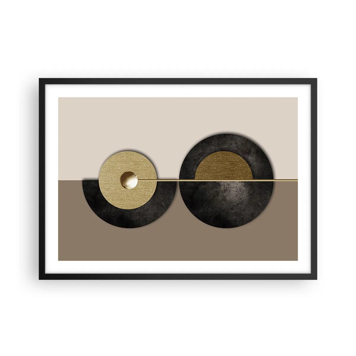 Poster in einem schwarzem Rahmen - Abstrakte Kreise in Gold- und Brauntönen - 70x50cm - Variationen rund um den Kreis - Moderne Wanddekoration für Wohnzimmer und Schlafzimmer ARTTOR