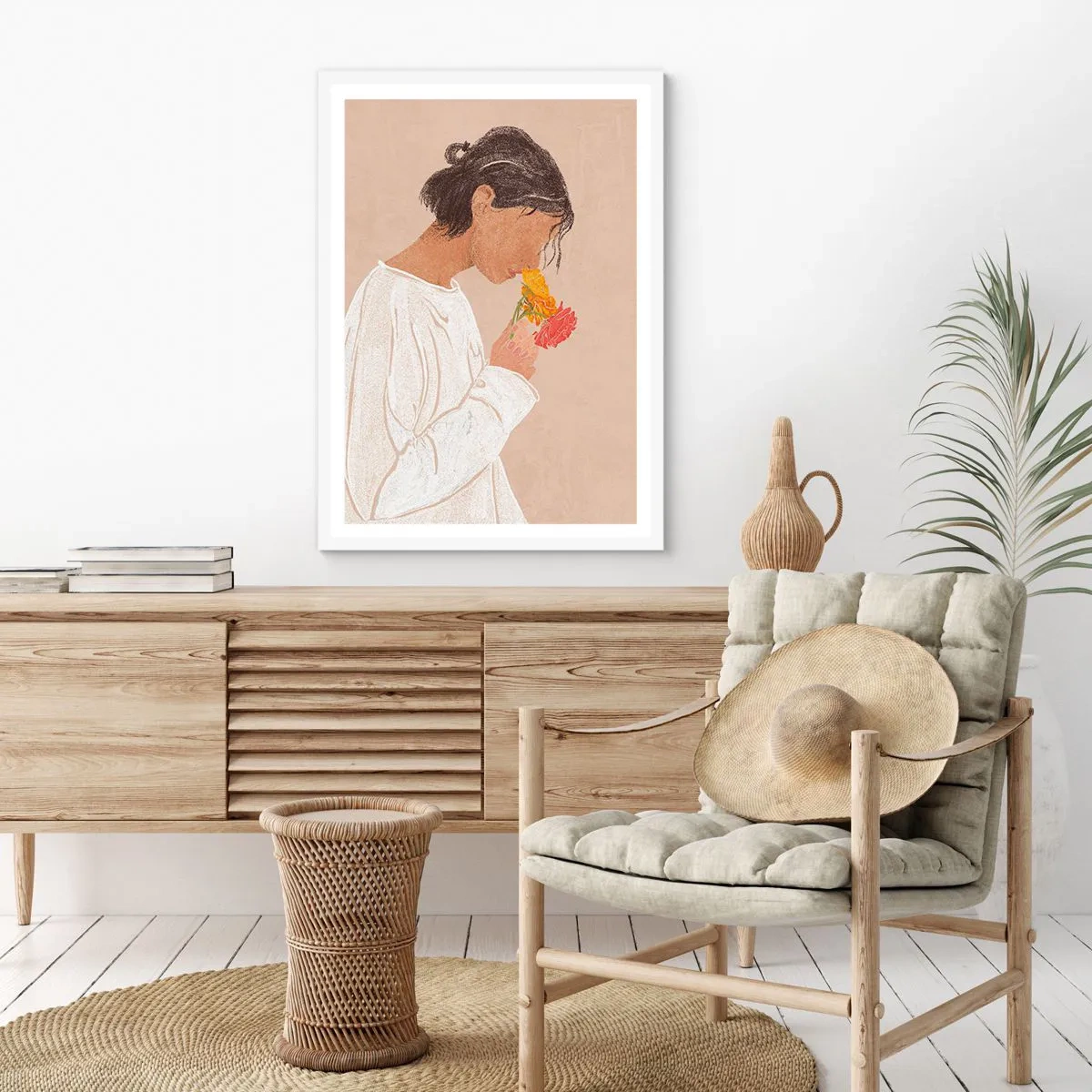 Poster in einem weißen Rahmen - Mädchen und Blumen - 40x50 cm