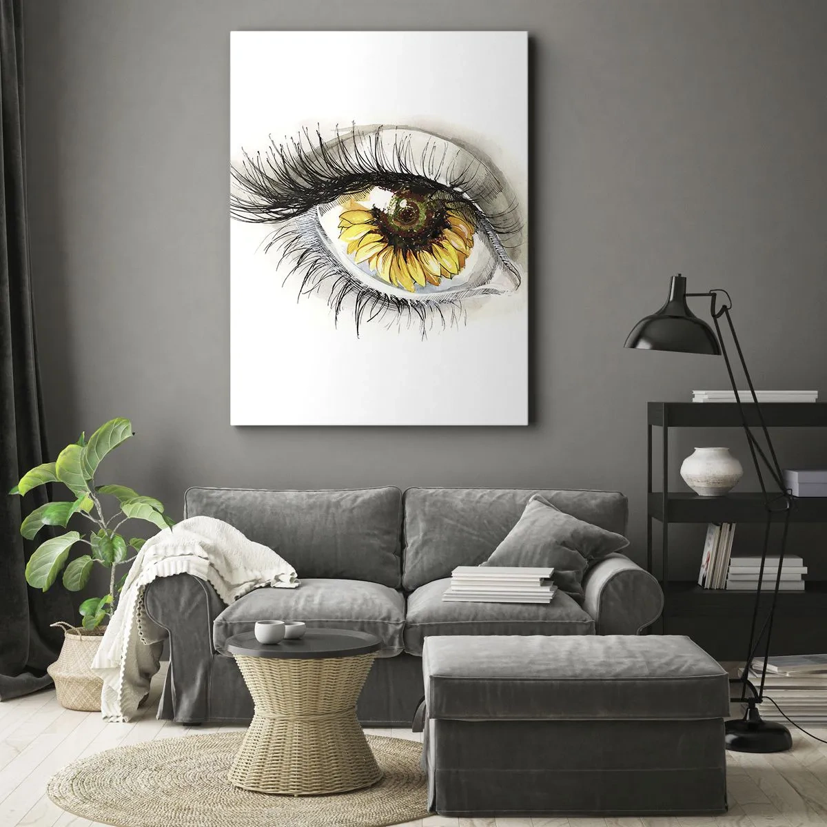 Bild auf Leinwand - Leinwandbild - Künstlerisches Auge mit sonnenblumenförmiger Iris - 50x70cm - Ein Look so heiß wie der Sommer - Moderne Wanddekoration für Wohnzimmer und Schlafzimmer ARTTOR