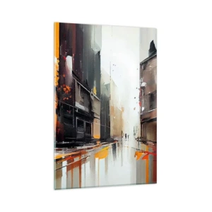 Glasbild - Bild auf glas - Abstrakte Ansicht einer Stadtstraße im Regen - 80x120cm - Regnerischer Tag - Moderne Wanddekoration für Wohnzimmer und Schlafzimmer ARTTOR