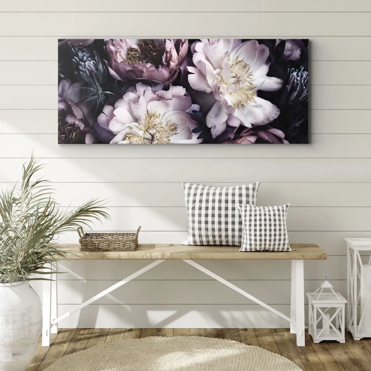 Bild auf Leinwand - Leinwandbild - Blumen in zarten Pastelltönen - 140x50cm - Blumenstrauß im alten Stil - Moderne Wanddekoration für Wohnzimmer und Schlafzimmer ARTTOR