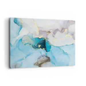 Bild auf Leinwand - Leinwandbild - Abstraktion in Blau- und Goldtönen mit subtilen Linien - 120x80cm - Eine Studie über das Zusammentreffen von Grau und Türkis - Moderne Wanddekoration für Wohnzimmer und Schlafzimmer ARTTOR
