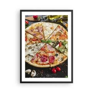 Poster in einem schwarzem Rahmen - Bunte Pizza in verschiedene Stücke aufgeteilt - 50x70cm - Eine Reihe von Geschmacksrichtungen - Moderne Wanddekoration für Wohnzimmer und Schlafzimmer ARTTOR