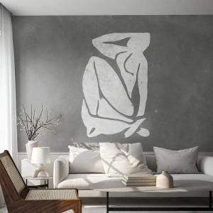 Fototapete Premium Sand - Silhouette einer Frau in sitzender Position auf grauem Hintergrund - 100x70cm - In Gedanken versunken - Moderne Wanddekoration für Wohnzimmer und Schlafzimmer ARTTOR
