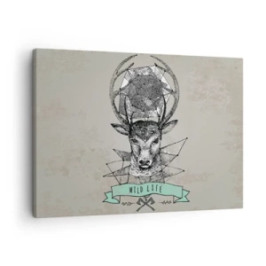 Bild auf Leinwand - Leinwandbild - Hirschgeometrie im Vintage-Stil mit Wild Life-Schriftzug - 70x50cm - St. sehen Hubertus - Moderne Wanddekoration für Wohnzimmer und Schlafzimmer ARTTOR