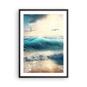 Poster in einem schwarzem Rahmen - Türkisfarbene Wellen brechen an der Küste - 50x70cm - Es summt nur für dich - Moderne Wanddekoration für Wohnzimmer und Schlafzimmer ARTTOR