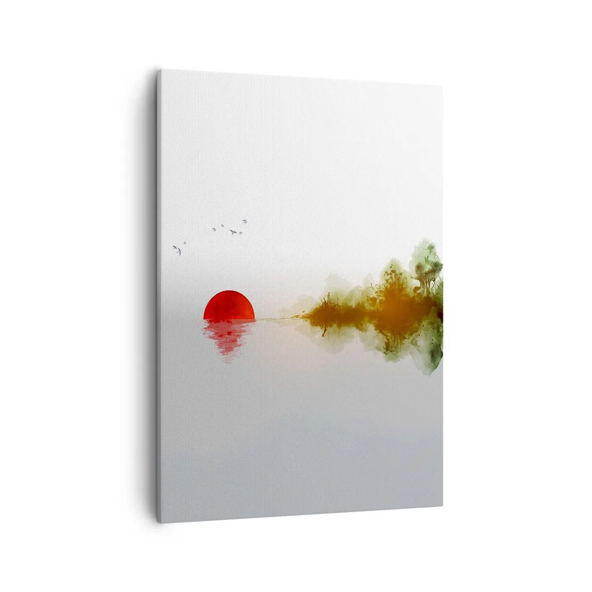 Bild auf Leinwand - Leinwandbild - Abstrakter Sonnenuntergang über einem See mit Reflexion - 50x70cm - Versprechen der Ruhe - Moderne Wanddekoration für Wohnzimmer und Schlafzimmer ARTTOR