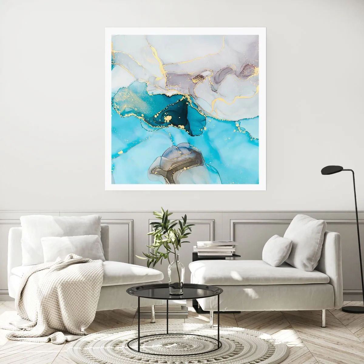 Poster - Eine Studie über das Zusammentreffen von Grau und Türkis - 60x60 cm