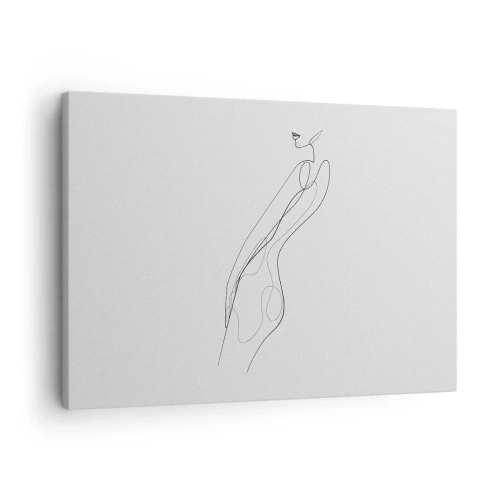 Bild auf Leinwand - Leinwandbild - Eine minimalistische Linie, die eine Silhouette vor einem hellen Hintergrund zeigt - 70x50cm - Bloß ein Versprechen - Moderne Wanddekoration für Wohnzimmer und Schlafzimmer ARTTOR