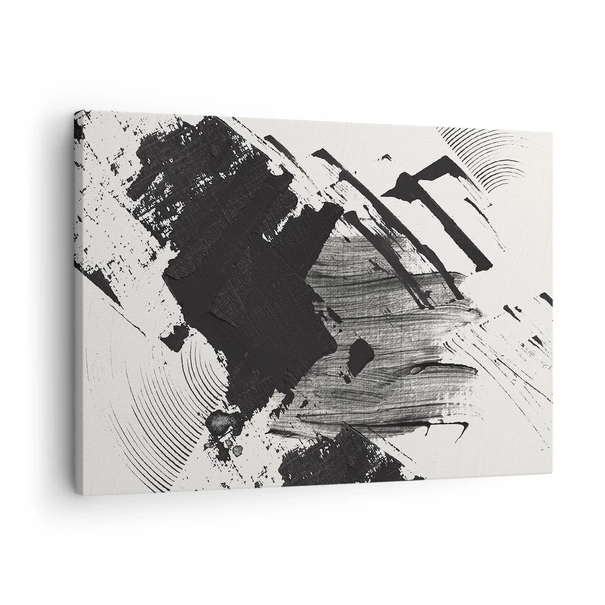 Bild auf Leinwand - Leinwandbild - Abstrakte Striche in Schwarz auf weißem Hintergrund - 70x50cm - Abstraktion – Ausdruck von Schwarz - Moderne Wanddekoration für Wohnzimmer und Schlafzimmer ARTTOR
