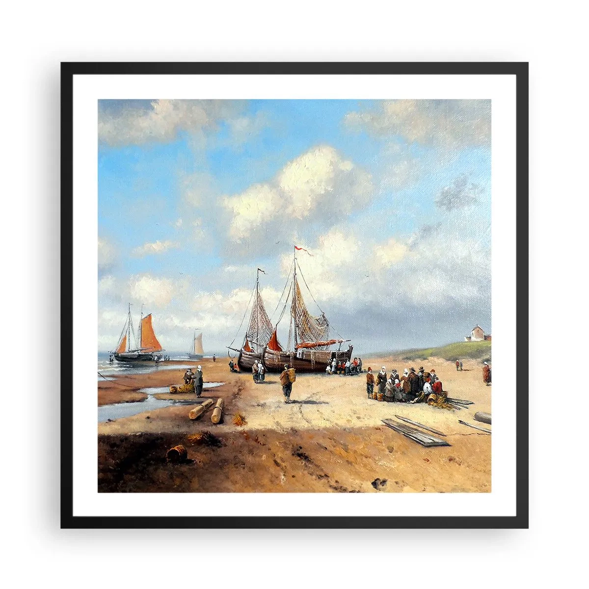 Poster in einem schwarzem Rahmen - Nach einem erfolgreichen Fischfang - 60x60 cm