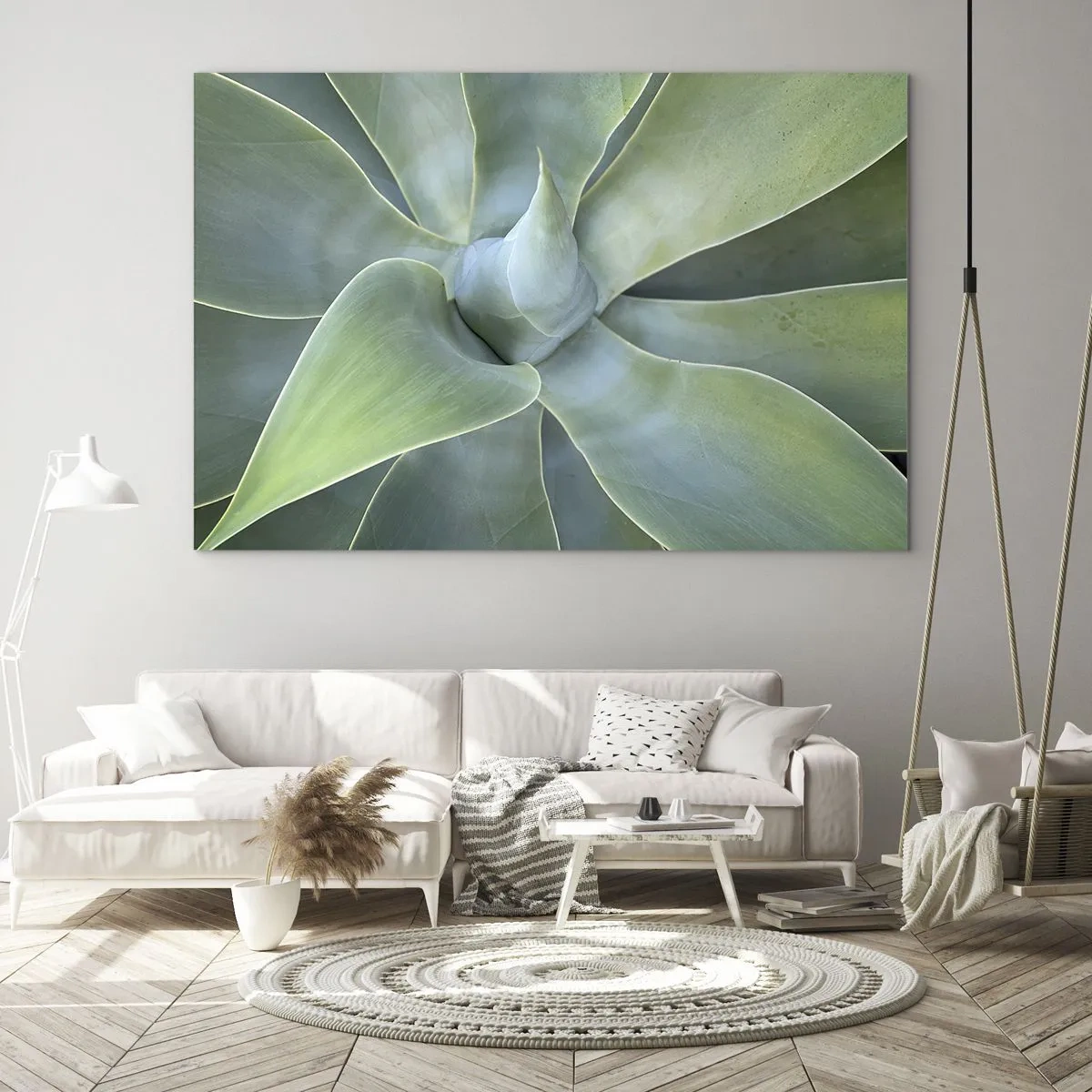 Glasbild - Bild auf glas - Makrofotografie einer grünen Pflanze mit spiralförmigen Blättern - 70x50cm - Geburt des Grüns - Moderne Wanddekoration für Wohnzimmer und Schlafzimmer ARTTOR