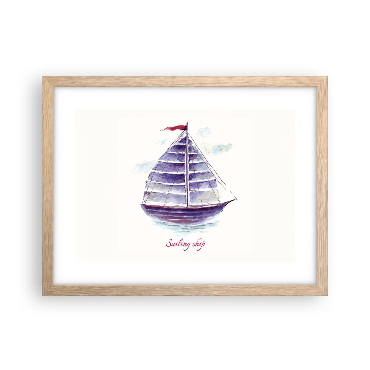 Poster in einem Rahmen aus heller Eiche - Volle Segel und ruhiges Wasser - 40x30 cm