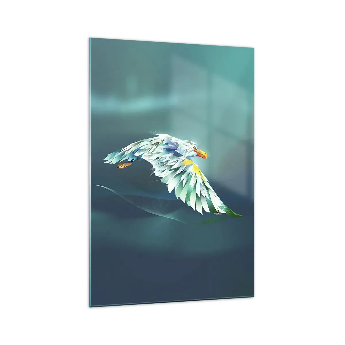 Glasbild - Bild auf glas - Abstrakter Adler im Flug vor einem türkisfarbenen Himmel - 70x100cm - Der Adler deiner Flüge ist die Kraft - Moderne Wanddekoration für Wohnzimmer und Schlafzimmer ARTTOR