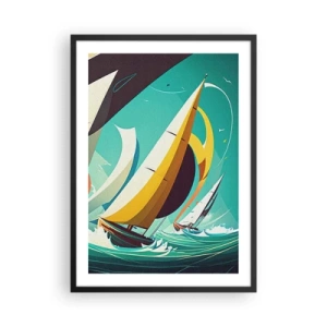 Poster in einem schwarzem Rahmen - Abstrakte Segelregatta auf stürmischer See - 50x70cm - Viel Glück mit den Elementen - Moderne Wanddekoration für Wohnzimmer und Schlafzimmer ARTTOR