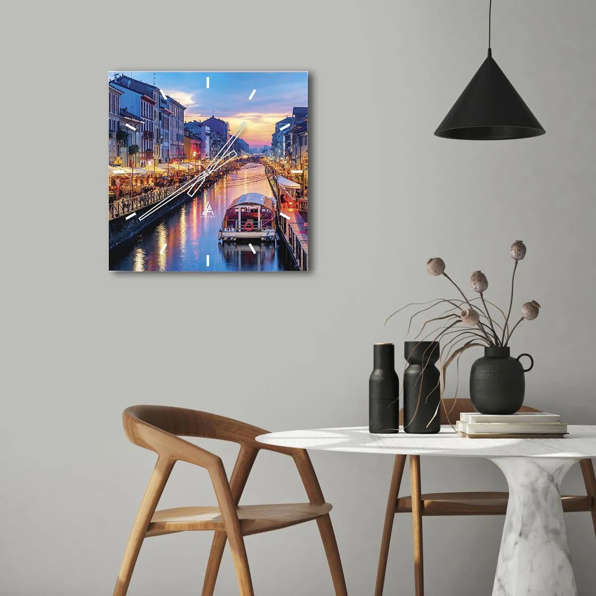 Wanduhr - Glasuhr - Ein Abend voller Licht und Spaß - 30x30 cm