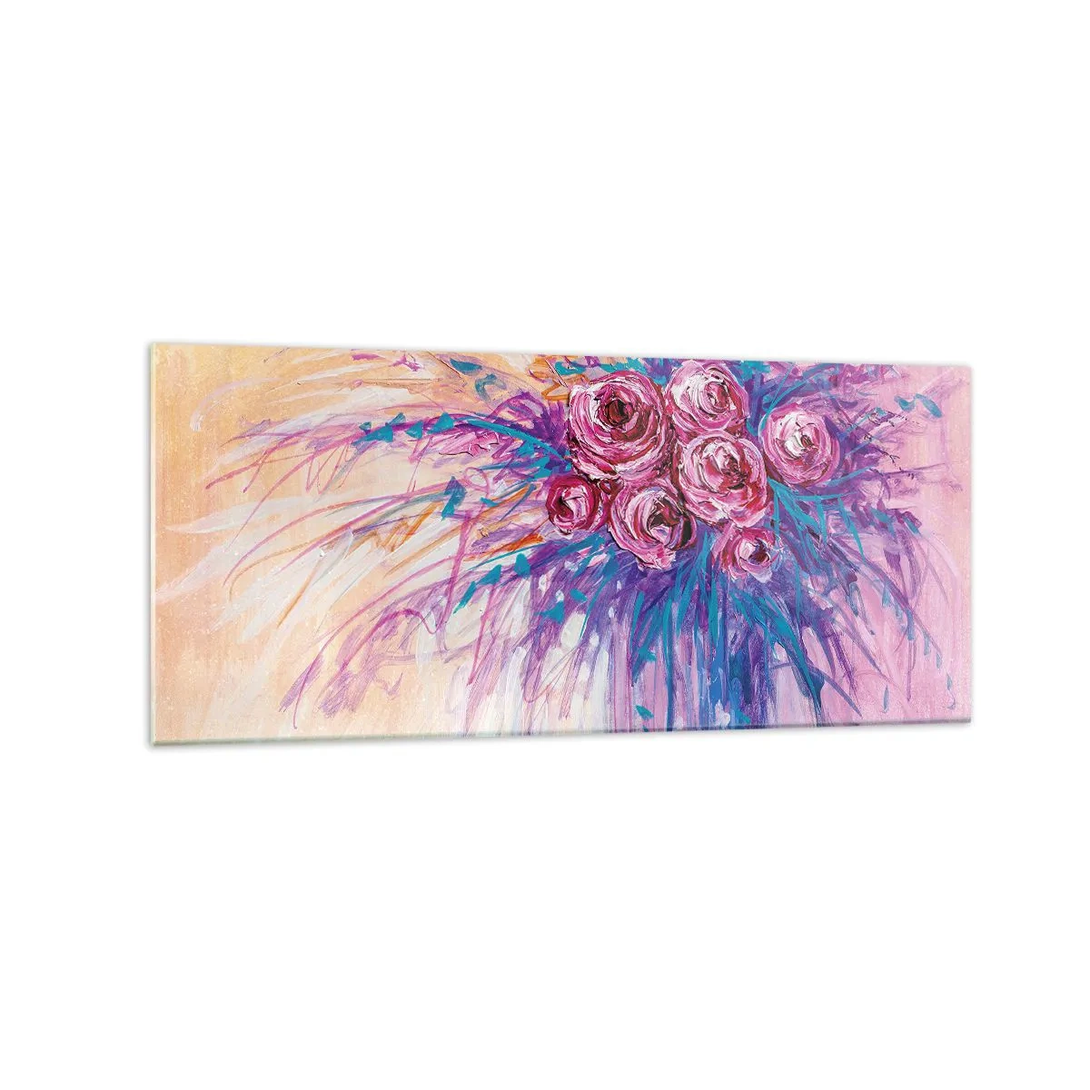 Glasbild - Bild auf glas - Ein Strauß Rosen in Pastellfarben - 120x50cm - Rosenbrunnen - Moderne Wanddekoration für Wohnzimmer und Schlafzimmer ARTTOR