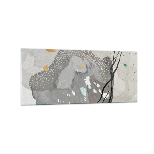 Glasbild - Bild auf glas - Organische Formen in Grautönen mit Akzenten in Schwarz und Gold - 120x50cm - Organische Komposition - Moderne Wanddekoration für Wohnzimmer und Schlafzimmer ARTTOR