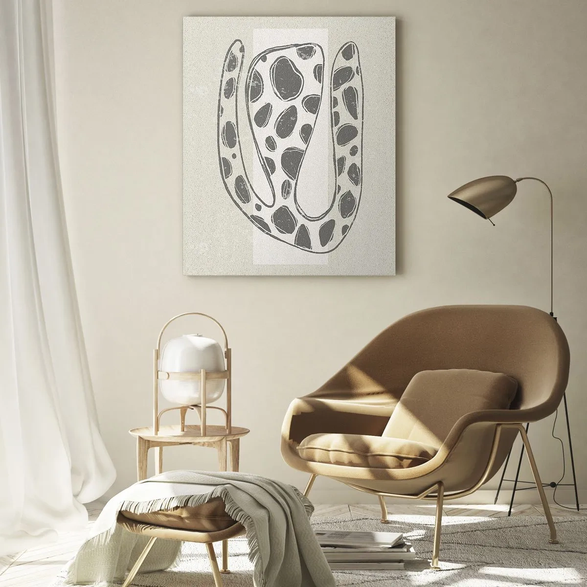 Glasbild - Bild auf glas - Abstraktes organisches Muster in Grautönen - 70x100cm - Seltsame Kreatur - Moderne Wanddekoration für Wohnzimmer und Schlafzimmer ARTTOR