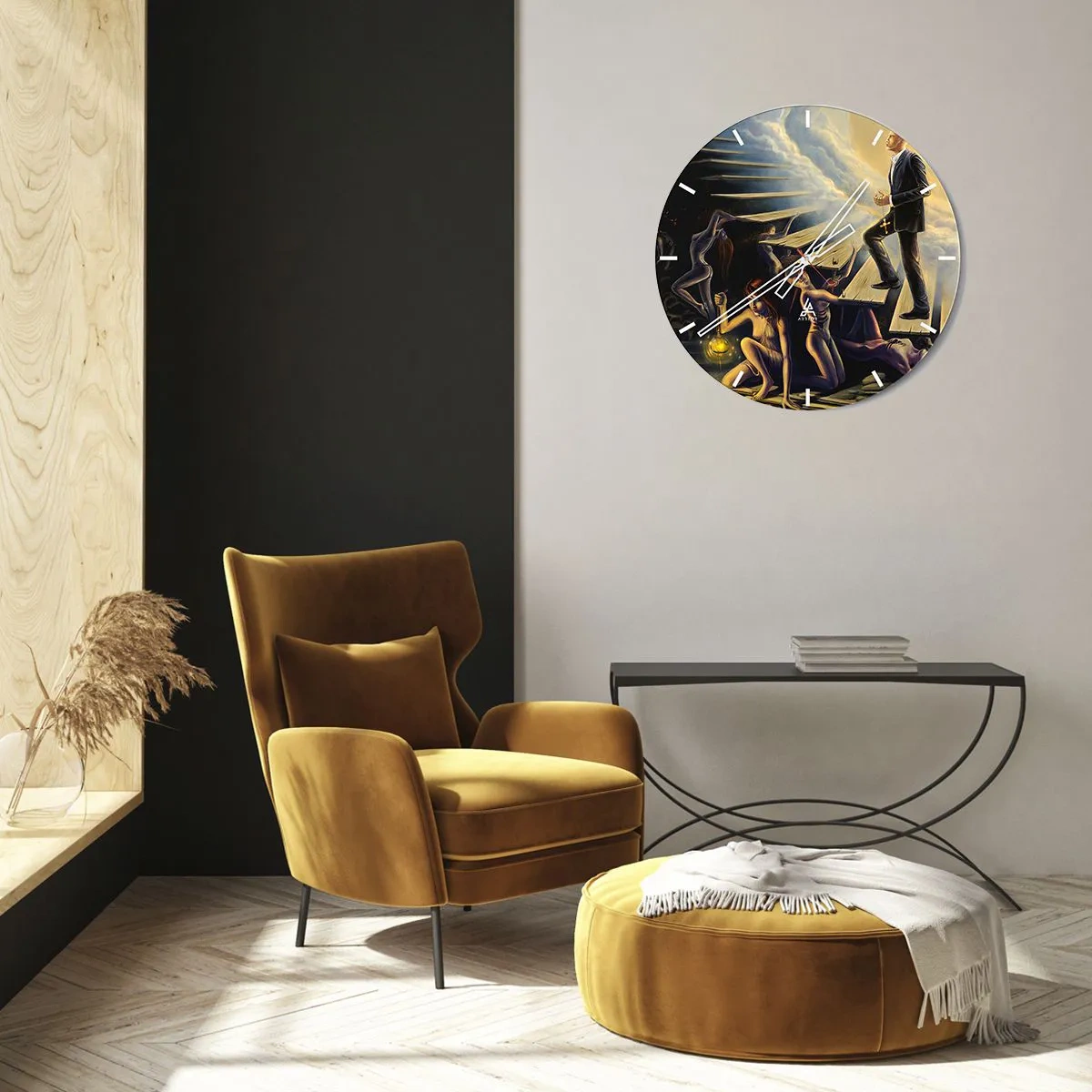 Wanduhr - Glasuhr - Symbolische Figuren auf der Treppe in Licht und Dunkelheit - 30x30cm - Danteske Reise zum Licht - Moderne Wanddekoration für Wohnzimmer, Küche und Schlafzimmer ARTTOR